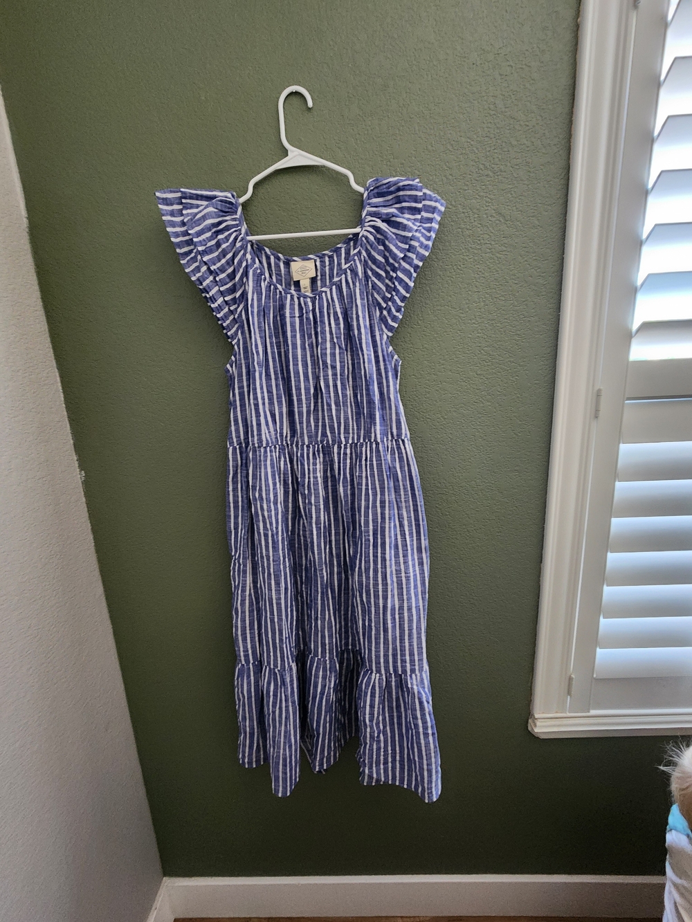 St. John's Bay Blue and White Striped Ruffle-Sleeve Dress